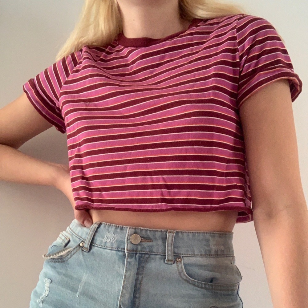 red and pink striped cropped t-shirt from Target, brand wild fable